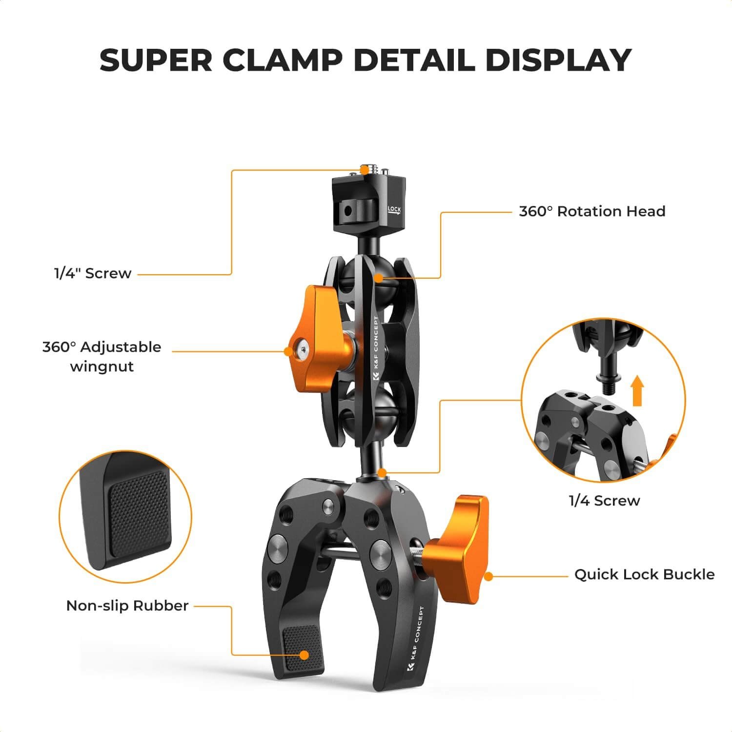 Foto-General-Egypt-K&F Concept MS13 Super Clamp with Ball Head Magic Arm (8)