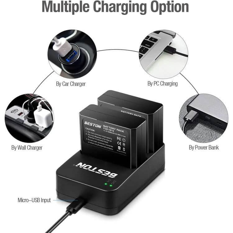 Beston VC18 USB Double Battery Charger for Godox V860II Batteries -